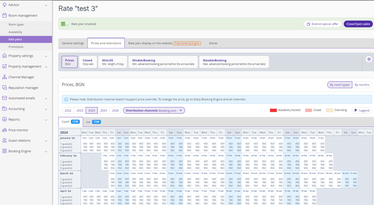 screenshot of Exely Channel Manager